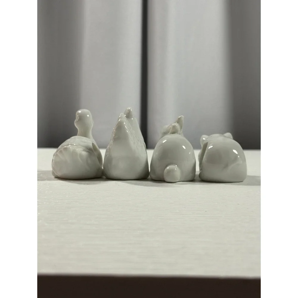 Vintage White Porcelain Farm Animal Napkin Rings Set of 4 Japan S0085